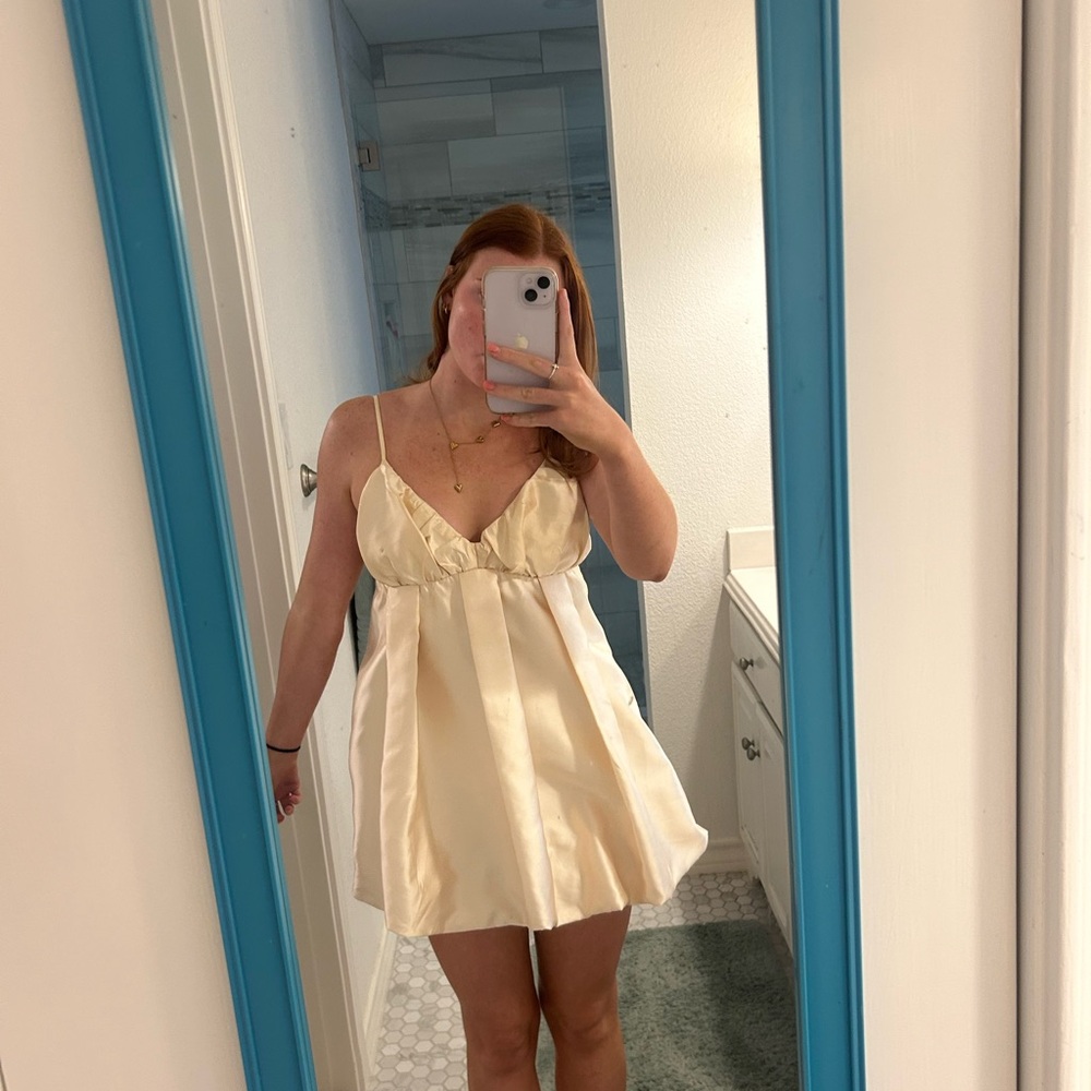 Cream Satin Mini Dress